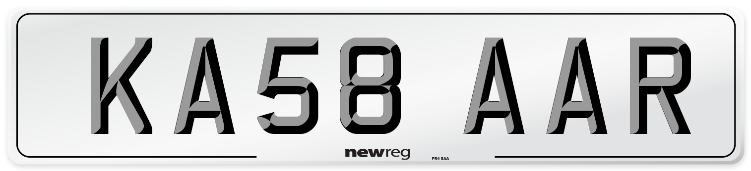 KA58 AAR Number Plate from New Reg